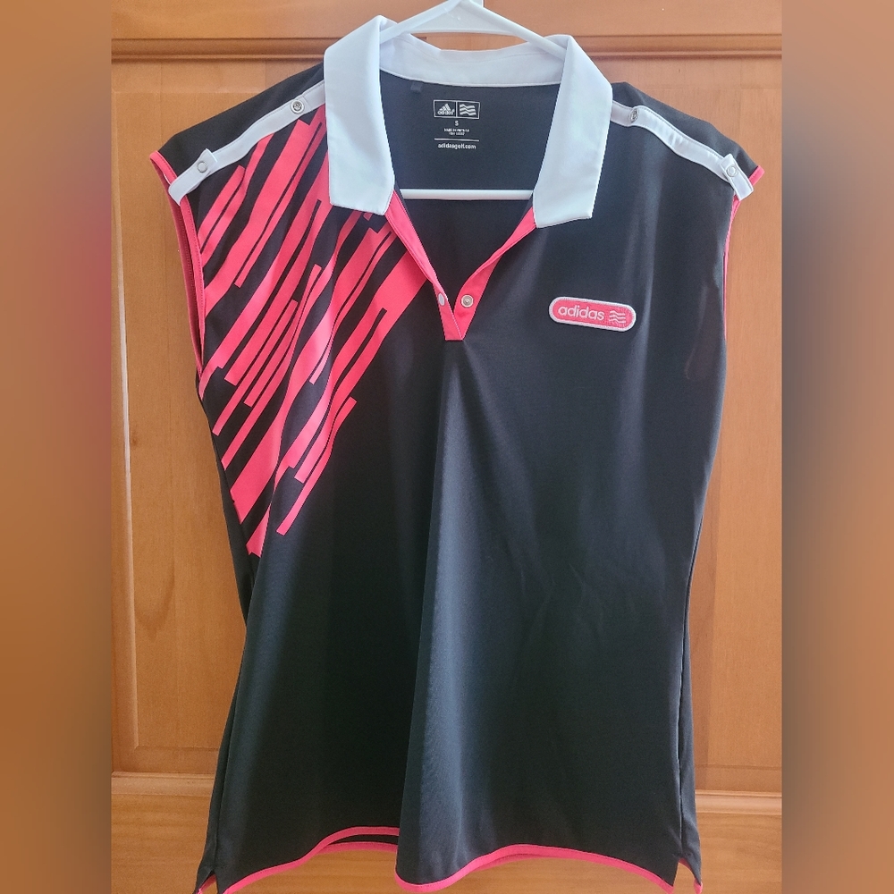 Adidas Women's Sleeveless Golf Polo Size Medium Black/Pink